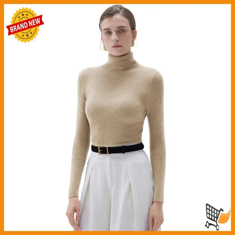 Cashmere Blend Turtleneck Sweater Long Sleeve Fitted Pullover Winter Top